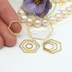 100pcs  Raw Brass Hollow Hexagon Pendants Charms, Raw Brass Earring  Findings, Brass Wire Frame, Geometric Findings, Jewelry Supplies, 121