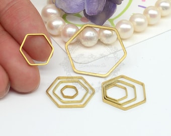 100 pezzi di ciondoli esagonali cavi in ottone grezzo, componenti per orecchini in ottone grezzo, montatura in filo di ottone, componenti geometrici, forniture per gioielli, 121