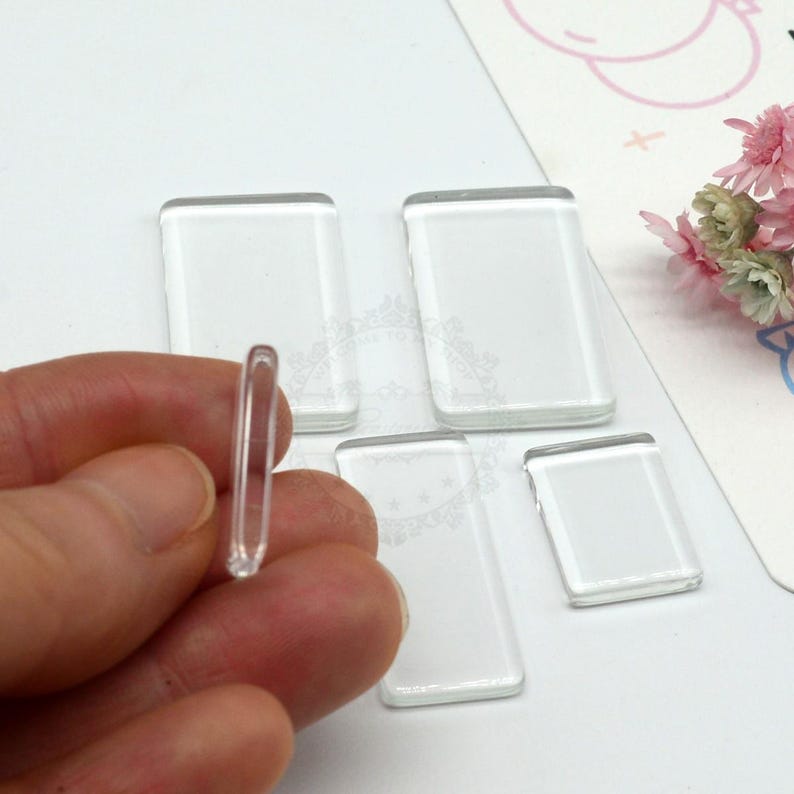 20pcs Flat Clear Glass Tile, Rectangle Transparent Glass Cabochons, Clear Glass Covers for Blank Pendant Trays, Bezels & Findings, 2 Size image 3