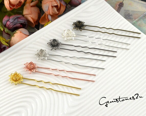 Gold Floral Hair Pin Collection 10pcs 10Pcs Gold Flower Beaded Hair Pins Clips Headpiece Set  main image 2