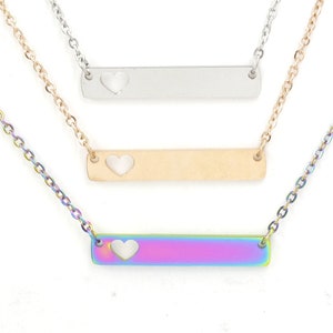 3pcs Polished Stainless Steel Rectangular Hollow Love Bar pendant Necklace, Bar Necklace, Personalized Stamping bar,35x2x6mm Name Plate, T10