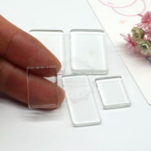 20pcs Flat Clear Glass Tile, Rectangle Transparent Glass Cabochons, Clear Glass Covers for Blank Pendant Trays, Bezels & Findings, 2 Size image 2