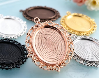 10 unidades, 7 colores, 30 x 40 mm, monturas de cabujón con bisel ovalado, base de colgante de aleación de zinc, proveedores de piezas en blanco para joyería, xy38