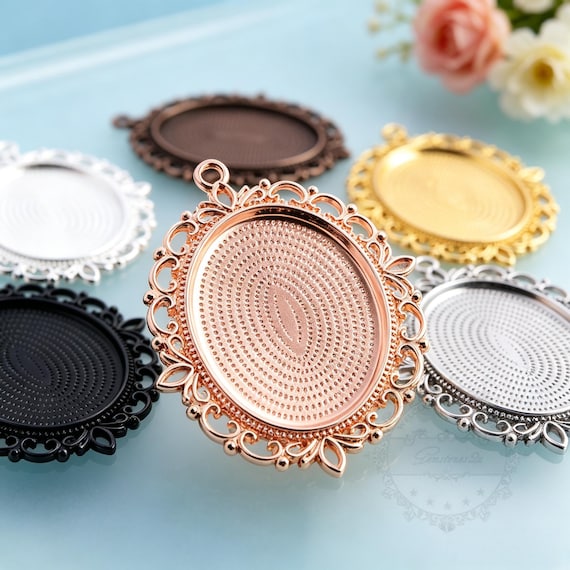 10pcs 7 colors 30x40mm Oval Bezel Cup Cabochon Mountings, Zinc Alloy Pendant Base, Jewelry Blanks Suppliers, xy38