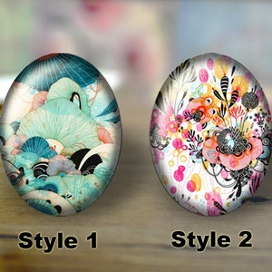 Handmade Oval Photo Glass Cabochons, Flat back Cabos, Photo glass cabochons, Illustration cabochons, Digital cabochons, Dome cab cabochons