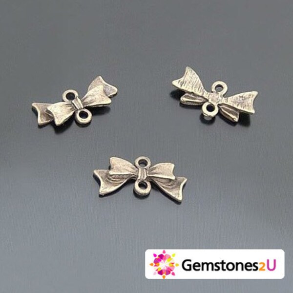50pcs 20x8mm Lovely antique bronze bow with two loops