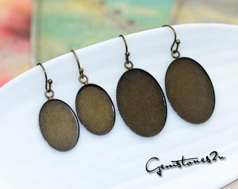 20pcs Bronze Brass French Earwires Hook With Oval Pad, Oval French Earrings, Blank Oval Earwires Findings, Earring Finding Base--2 Size