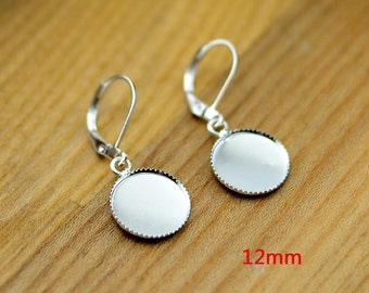 50pcs 12mm Bright Silver Settings Earring Hook