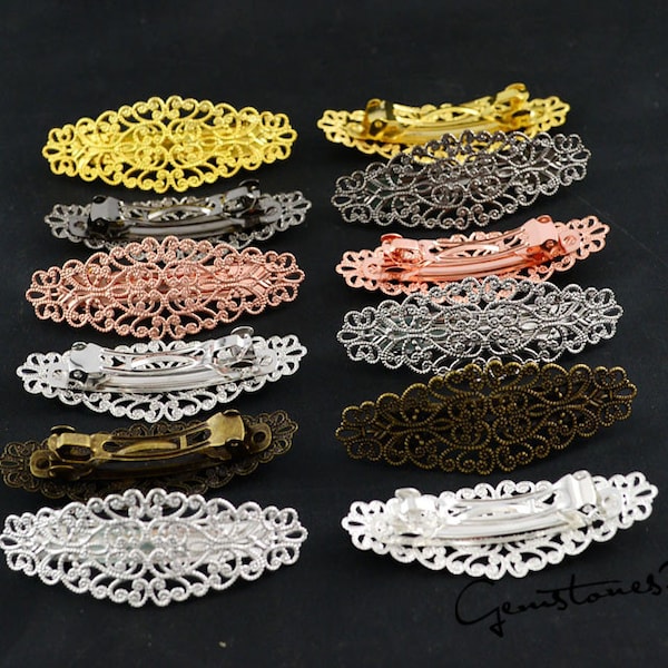 10pcs 28x56mm Filigree Floral Hair Barrette Base Setting, Brass Hair Barrette, jewelry vintage Hair barrette--6 Colors available