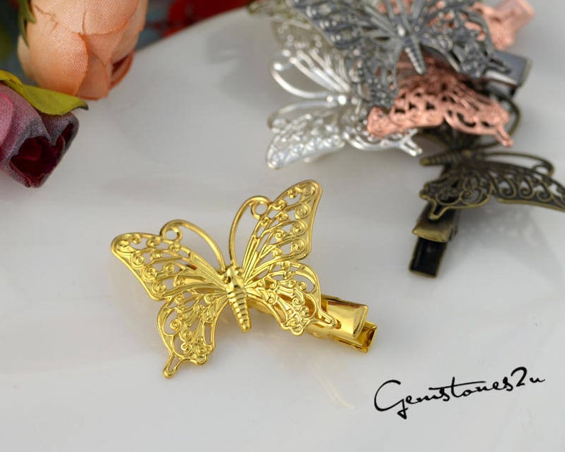 10pcs Brass Alligator Hair Clips W/ 36x25mm Filigree Etsy