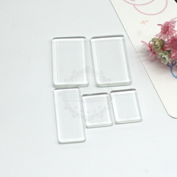 20pcs Flat Clear Glass Tile, Rectangle Transparent Glass Cabochons, Clear Glass Covers for Blank Pendant Trays, Bezels & Findings, 2 Size