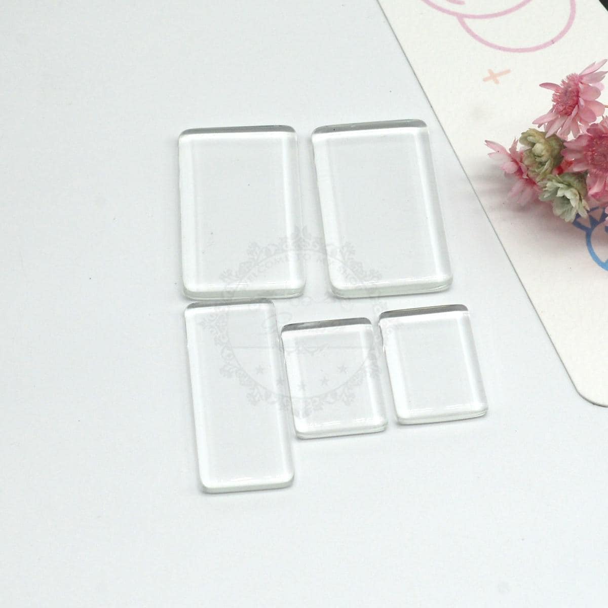 20pcs Flat Clear Glass Tile, Rectangle Transparent Glass Cabochons, Clear Glass Covers for Blank Pendant Trays, Bezels & Findings, 2 Size