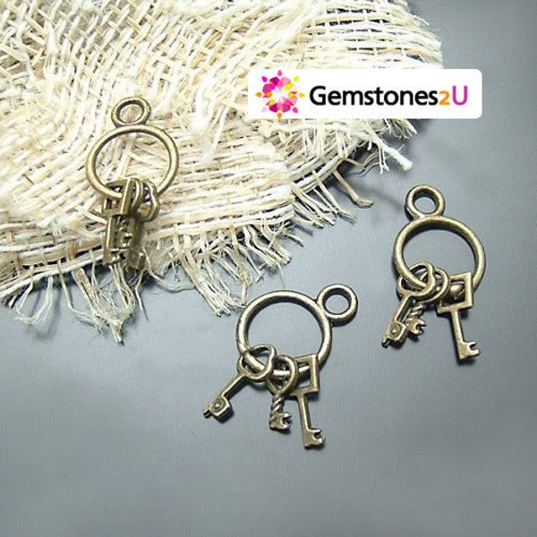 20pcs 12mm Alloy key string antique bronze charm pendant