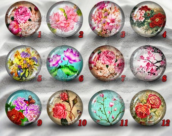 Flower cabochons,Glass Photo Cabochon,handmade cabochons,glass cabochons,round cabochons,illustration cabochons,Handmade Dome cab cabochons