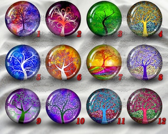 Tree of Life cabochons,Glass Photo Cabochon,handmade cabochons,glass cabochons,round cabochons,Handmade Dome cab cabochons