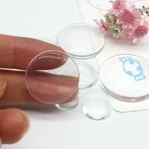 Round Clear Glass Cabochons Wholesale, Hand-Cut and Fired, Crystal Clear Colorless Glass, transparent glass covers--15 Size available