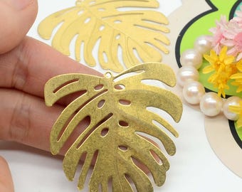 45.4x43.7mm Raw Brass monstera leaves Pendant Charms, Brass Leaf Findings, Brass Base/Earrings/Pendant/Geometric,Jewelry Supplies, 291