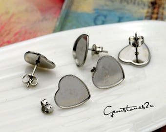 20pcs 10mm / 12mm Stainless Steel Bezel Earring Studs, Cabochon Setting Earring Blank, Bezel earring Blanks with backs, BU28