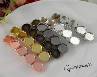 10pcs Hair Clips Barrette with 12mm Cameo Setting, Brass Blank Hair Barrette, 5x12mm Blank Hair Clip For Hair Accessories -- 7 Colors