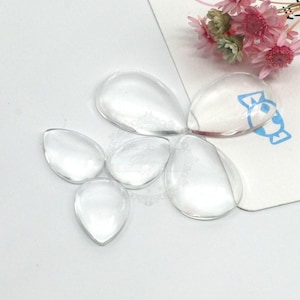 Teardrop Clear Glass Cabochons Wholesale, Hand-Cut and Fired, Crystal Clear Colorless Glass, transparent glass covers--3 Size available