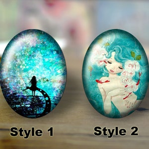 Handmade Oval Photo Glass Cabochons, Flat back Cabos, Photo glass cabochons, Illustration cabochons, Digital cabochons, Dome cab cabochons
