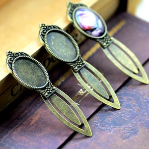 20pcs Antique Bronze Bookmarks With 18x25mm Gemstones Cameo Victorian Setting Charm