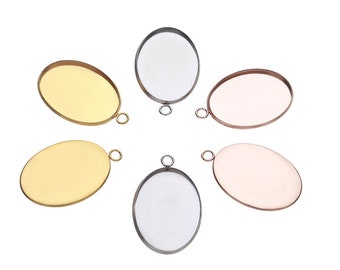 10pcs Oval Stainless Steel Bezel Pendant Blanks,Oval Glass Cabochon Setting,Pendant Trays,hypoallergic Cups,Bezel Pendant Tray BU768