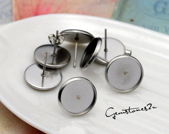 20pcs 6mm-20mm Stainless Steel Bezel Earring Studs, Cabochon Setting Earring Blank,Bezel earring Blanks with backs