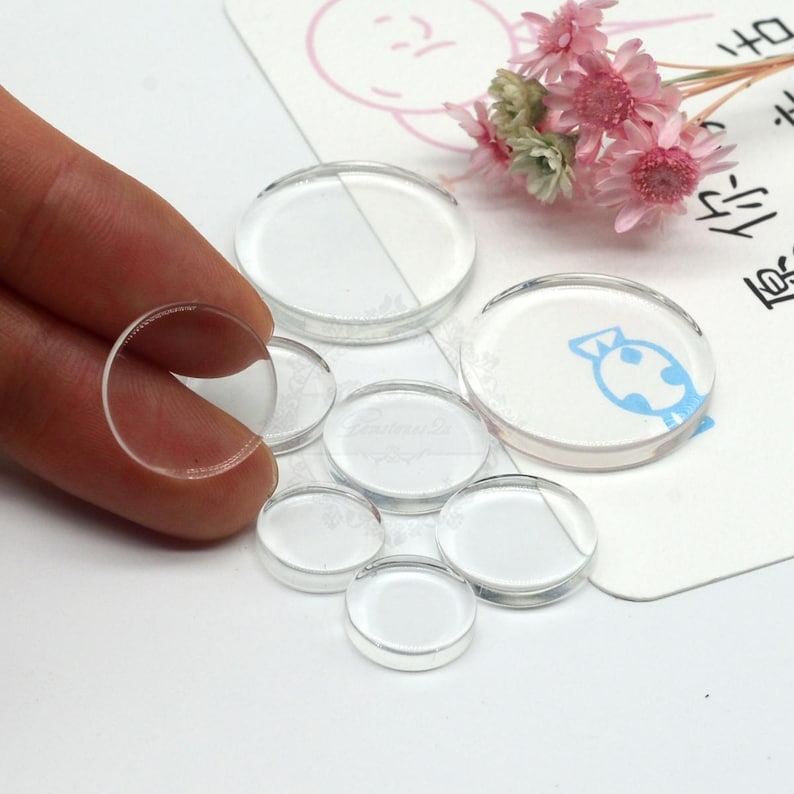 Flat Clear Glass Tile, Round Transparent Glass Cabochons, Clear Glass Covers for Blank Pendant Trays, Bezels & Findings, 12 Size available image 2
