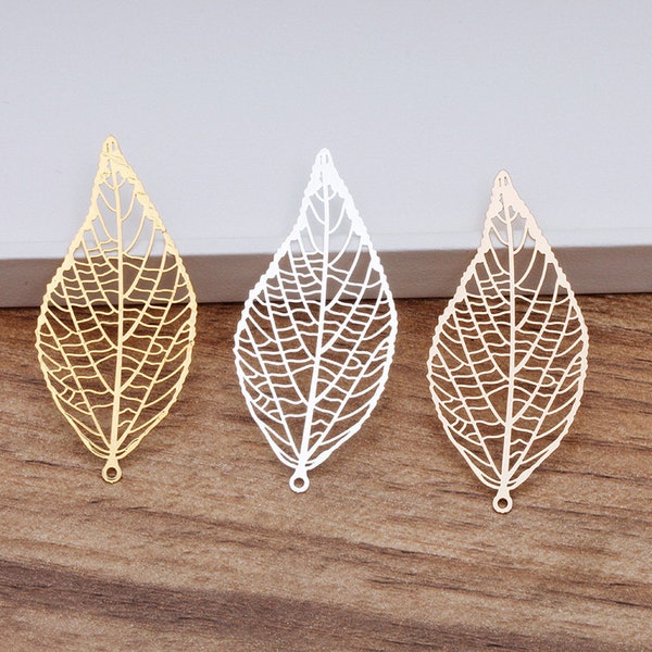 Filigree Findings - 20pcs 43x20mm Filigree Leaf Pendant, Filigree Leaf Charm, Wedding Jewelry, Hollow Leaf, Filigree Jewelry Supply, 09263