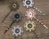 20pcs Filigree Hairpins-Brass Antique Bronzed Silver Gold Plated Hair Pin W 28mm Filigree Butterfly Base Setting Wholesale-05690