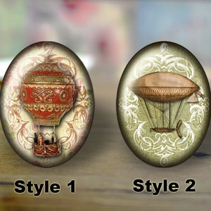 Hot air balloon Dome Glass Cabochons, Flat back Cabos, Handmade Photo glass cabochons, Illustration cabochons, Digital cabochons