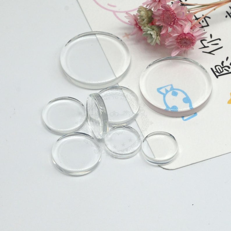 Flat Clear Glass Tile, Round Transparent Glass Cabochons, Clear Glass Covers for Blank Pendant Trays, Bezels & Findings, 12 Size available image 4