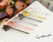 20pcs Bobby Pins Flower Filigree Pad, Brass Jewelry Vintage Flower Hairpins, Flower Hair Findings, Hair Accessories 7 Colors 07474