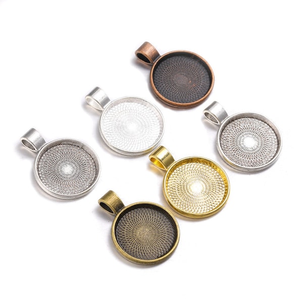 20pcs Lega di zinco 20mm Round Bezel Cup Cabochon Mountings, Round Cabochon Pendant Base, risultati di pizzo, Metal Cameo Base Setting ciondolo