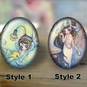 Handmade Oval Photo Glass Cabochons, Flat back Cabos, Photo glass cabochons, Illustration cabochons, Digital cabochons, Dome cab cabochons