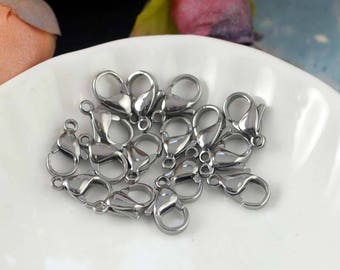 50pcs 10mm / 12mm Stainless Steel Lobster Clasp Claw Clasps Bracelet Necklace Finding Jewelry Supplies, Trigger Clasps, Necklace Clasps