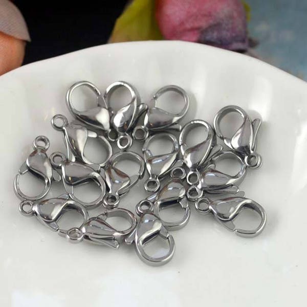 50pcs 9mm/10mm/11mm/12mm/13mm/15mm Stainless Steel Lobster Clasp Claw Clasps Bracelet Necklace Finding Jewelry Supplies, Necklace Clasps