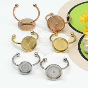 10pcs Open Bezel Cup Ring Blank, Round Cabochon Settings,Bezel Ring Base Setting,Gold Stainless Steel Blank Ring Tray,Adjustable 4-12mm,B682