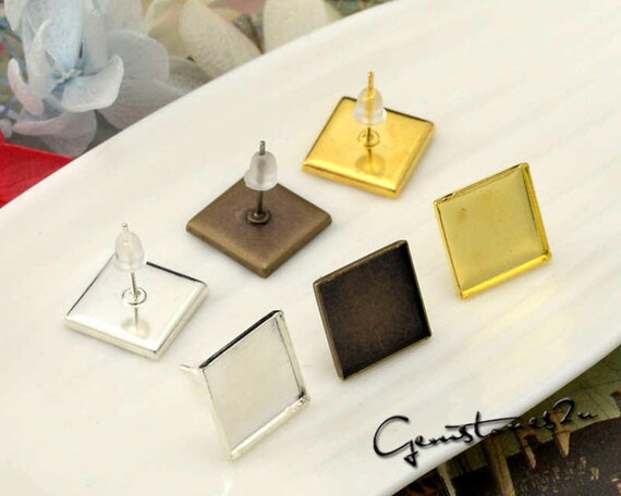50pcs Bronze Silver Gold Plated 12mm Brass Earring Posts With