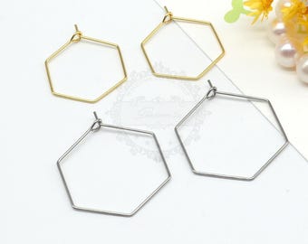 100 piezas (50 pares) de aros hexagonales de acero inoxidable, pendientes de aro hexagonales dorados, aros extra grandes, pendientes extra grandes, 2 tamaños disponibles, B741