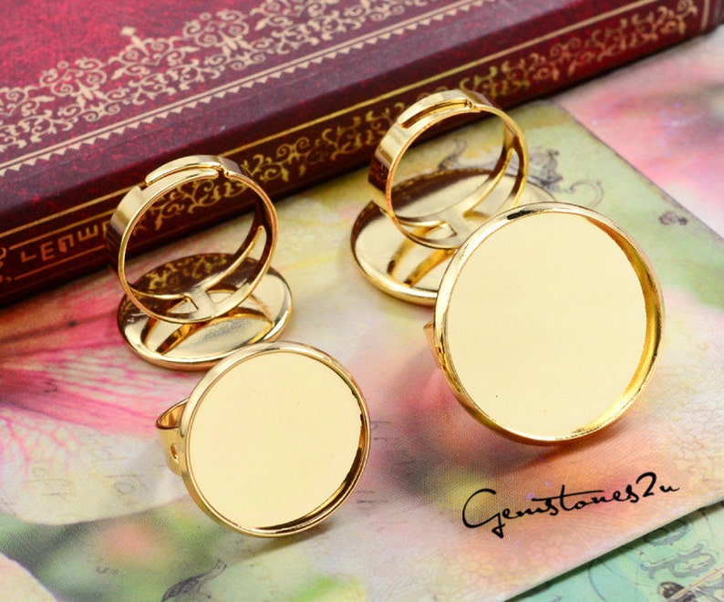 5pcs Brass Gold Adjustable Ring Blank with 20mm / 25mm Round Base SettingHigh-quality gold image 1