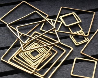 100pcs 6-35mm Raw Brass Hollow Square Pendants Charms,Raw Brass Square  Findings, Brass Wire Frame,Geometric Findings, Jewelry Supplies, 139