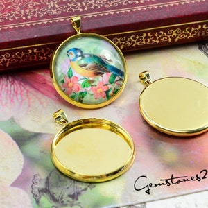 10pcs Gold Brass 25mm Round Cameo Base Setting Pendant