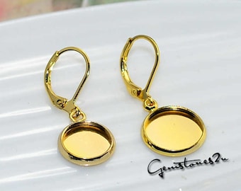 20pcs Gold Brass French Earwires Hook With Round Pad, Round French Earrings, Blank Round Earwires Findings, Earring Finding Base