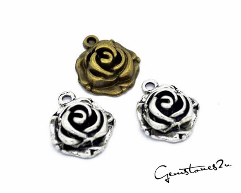 Vintage Style Flower Pendant Charms Jewelry Making Findings DIY Supplies 50pcs 18x15mm Rose Pendant Charm 2 Colors available Q124