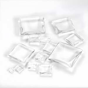 Square Clear Glass Cabochons Wholesale, Hand-Cut and Fired, Crystal Clear Colorless Glass, transparent glass covers--5 Size available