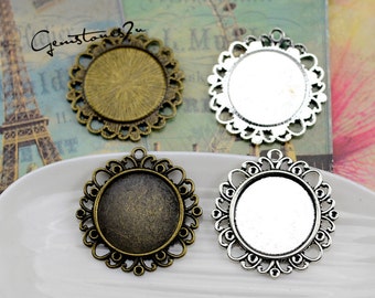 20pcs Alloy Filigree Scroll Edged 25mm Round Bezel Setting, Round Cabochon Pendant Base, lacework findings, Jewelry Pendant Blanks Suppliers