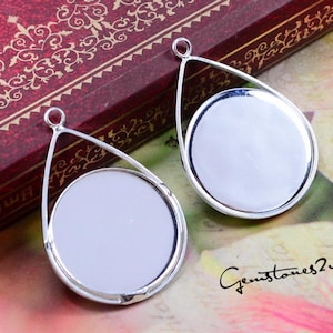 10pcs Bright Silver 20mm Brass Round Cameo Base Setting Pendant