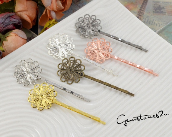 20pcs 23mm Bobby Pins Flower Filigree Pad, Brass Jewelry Vintage Flower  Hairpins, Flower Hair Findings, Hair Accessories -- Colors 05091